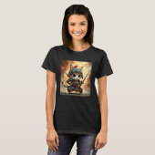 T-shirt Guerrier Chat Samouraï Style Féroce & Fluffy (Devant entier)