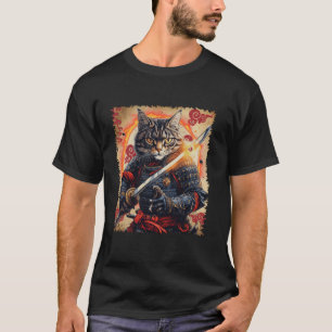 T-shirt Guerrier de chat samouraï Ronin avec Katana Feline