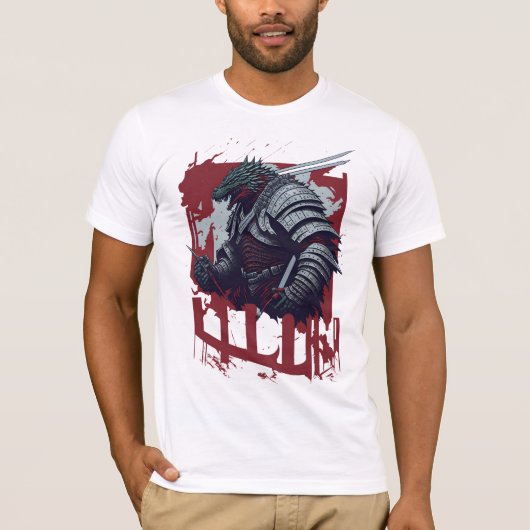 T-shirt Guerrier de Godzilla Samurai dans l'armure de Samu (Devant)