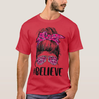 T-shirt Guerrier du cancer du sein Messy Bun Sensibilisati