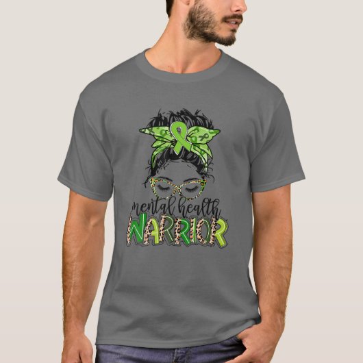 T-shirt Guerrier en santé mentale Messy Bun en santé menta (Devant)