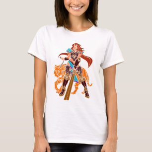 T-shirt Guerrier féminin avec le tigre et l'épée