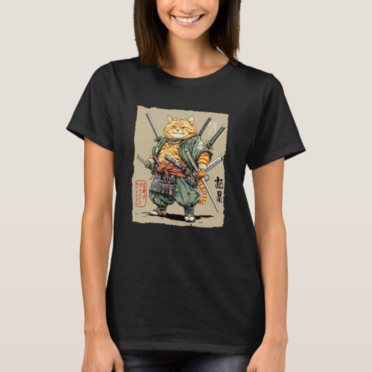 T-shirt Guerrier Maître des Épées Multiples Chat Samouraï (Devant)