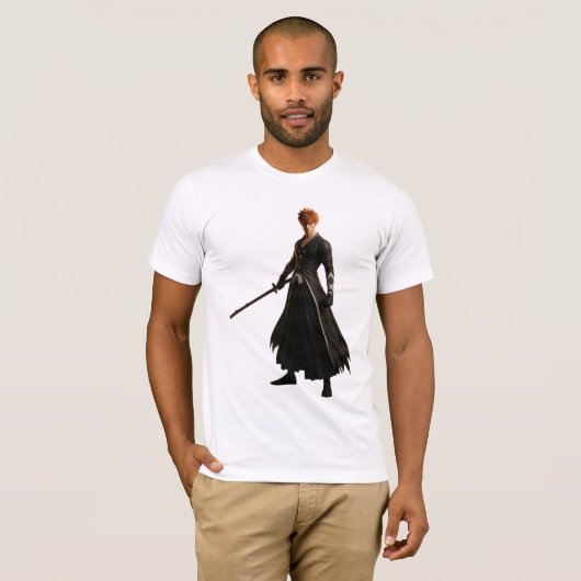 T-shirt Guerrier samouraï en robe noire avec épée (Devant entier)
