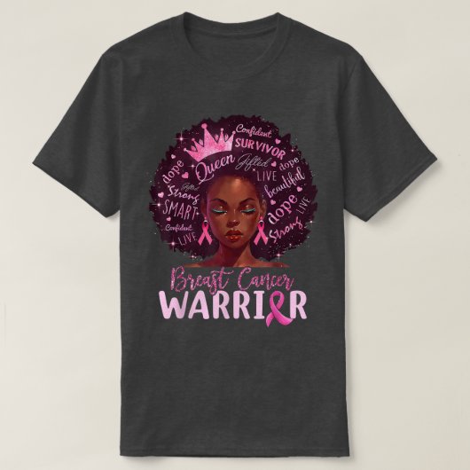 T-shirt Guerrière du cancer du sein, femme noire, rose R (Design devant)