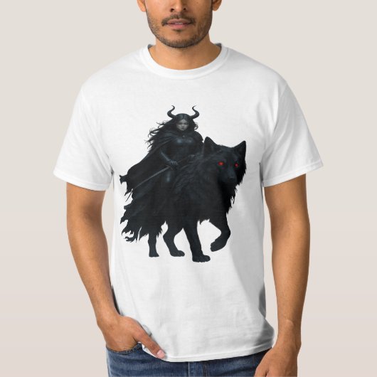 T-shirt Guerrière noire du loup de l'enfer (Devant)