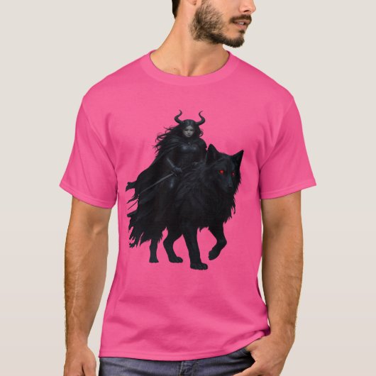 T-shirt Guerrière noire du loup de l'enfer (Devant)