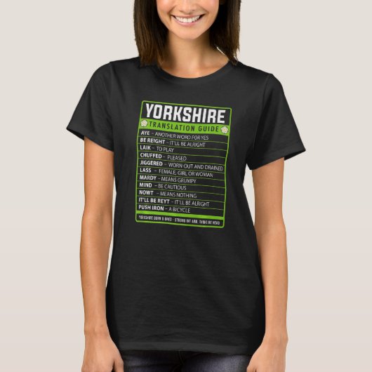 T-shirt Guide de traduction des idées d'argot du Yorkshire (Devant)