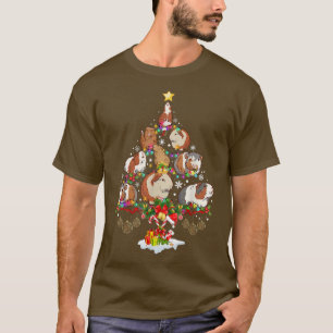 T-shirt Guinea Pig Christmas Tree Santa Hat mas Lights Paj