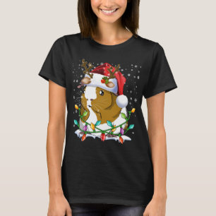 T-shirt Guinée Cochon Santa Chapeau Noël Lumières Famille 