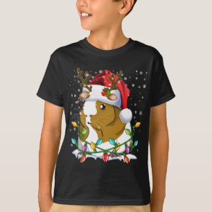T-shirt Guinée Cochon Santa Chapeau Noël Lumières Famille