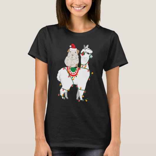T-shirt Guinéen équitation Llama Lights Père Noël Christma (Devant)