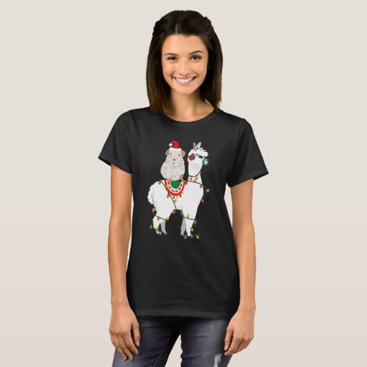 T-shirt Guinéen équitation Llama Lights Père Noël Christma (Devant entier)