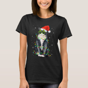 T-shirt Guirlande de Noël Chat Noir Chat Noël Chapeau de