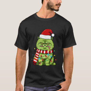 T-shirt Guirlande de Noël Chat Persan Vert Drôle pour Homm