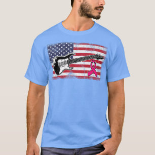 T-shirt Guitar American Flag Breast Cancer Awareness Cool 