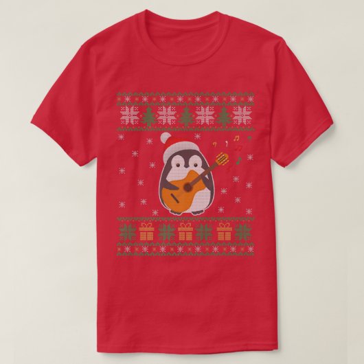 T-shirt Guitar drôle de pull de Noël Pingouin Xmas Famille (Design devant)