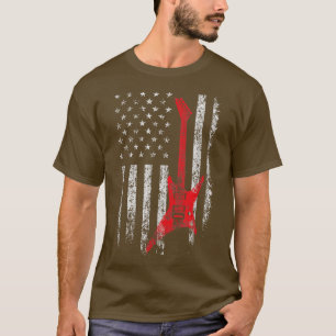 T-shirt Guitar Lover , America Guitarist Music USA Flag Gu