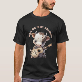 T-shirt Guitar Playing Cow Kawaii Music Guitarist
