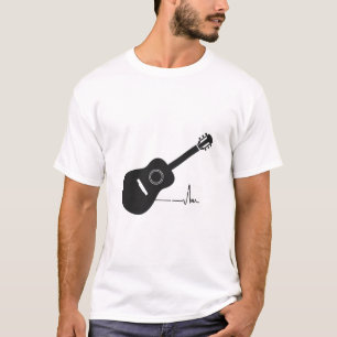 T-shirt Guitare Acoustique Battement de Cœur Ligne de Vie