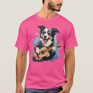 T-shirt Guitare Acoustique Chien Guitariste Jouant Gui Aco