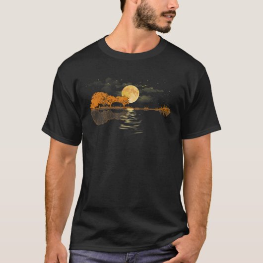 T-shirt Guitare acoustique Lac Joueur Nature Anniversaire (Devant)