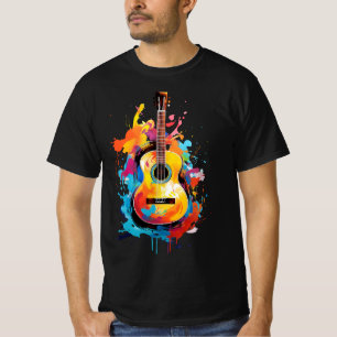 T-shirt Guitare acoustique, touches de peinture modernes