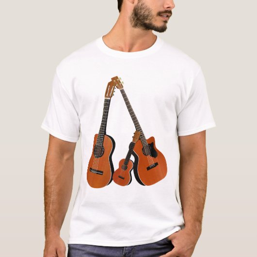 T-shirt Guitare acoustique Ukulele et basse acoustique (Devant)
