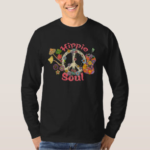 T-shirt Guitare Âme Hippie Signe De Paix Floral Drôle Hipp