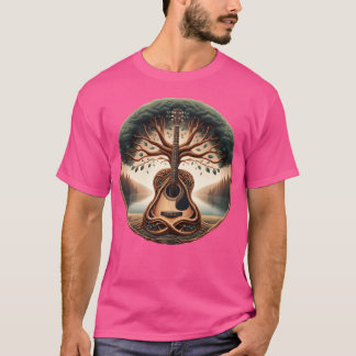 T-shirt Guitare arbre oeuvre d'art Guitare acoustique