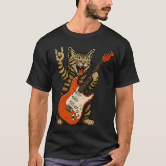T-shirt Guitare Basse Chat de Rock Chat Rock N Roll Vintag