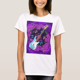 T-shirt Guitare basse violet Floral Nouveau Solde Exercice
