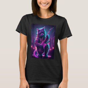 T-shirt Guitare Chat Kitten jouant un Synth de guitare éle
