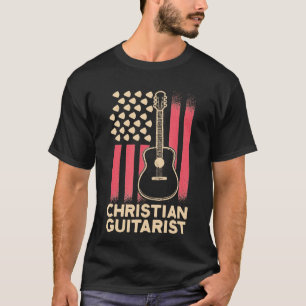 T-shirt Guitare - Christian Guitarist USA Flag Church Wors