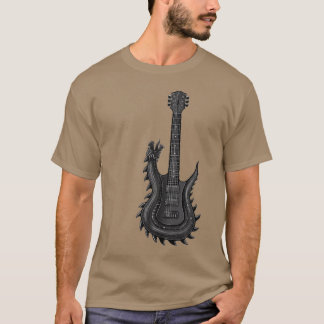 T-shirt Guitare Dragon avec Guitare Électrique Rock N Roll