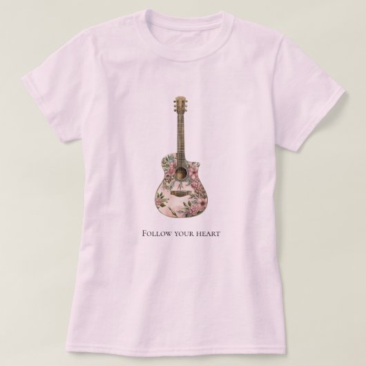 T-shirt Guitare florale occidentale rose (Design devant)