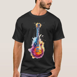 T-shirt Guitare Instrumentale Aquarelle Avec Éclaboussure