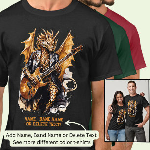 T-shirt Guitare Jouant Dragon à ailes dorées, Ajouter Nom 