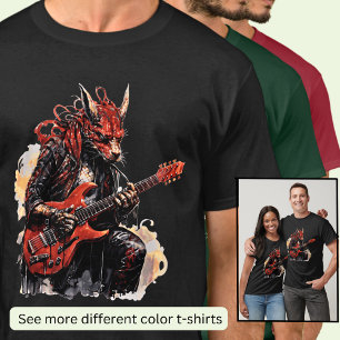 T-shirt Guitare Jouant Dragon Noir Rouge