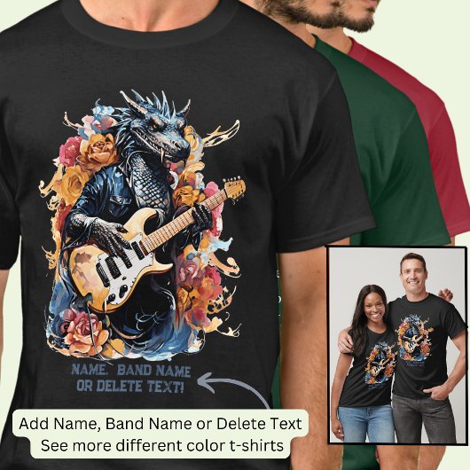 T-shirt Guitare Lecture Bleu Orange Dragon Nom de bande