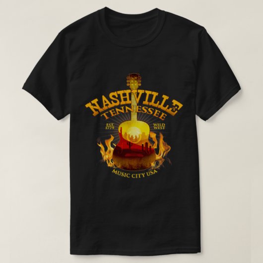 T-shirt Guitare rétro Nashville Sunset Western (Design devant)