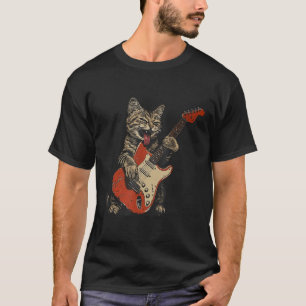 T-shirt Guitare Rock Et Roll Chat Vintage Rock Guitariste
