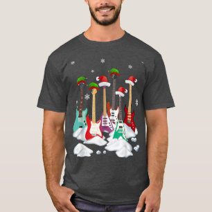 T-shirt Guitare Santa Hat Noël Arbre Funny Musique Amoureu