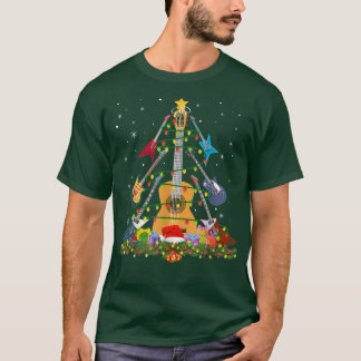 T-shirt Guitare Santa Hat Noël Arbre Musique Aime Noël