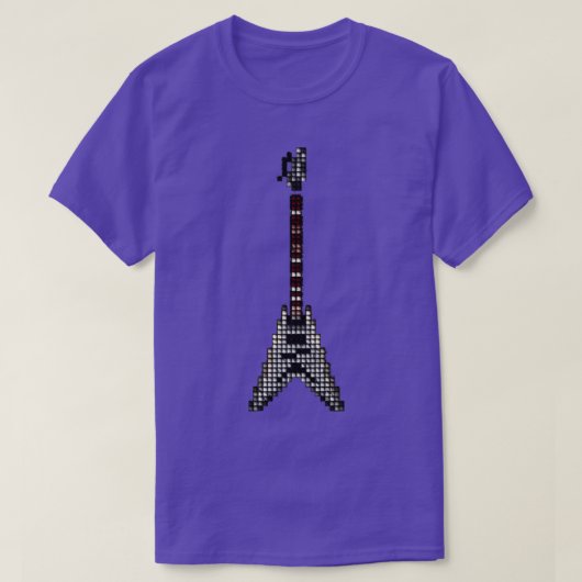 T-shirt Guitare Tiled Pixel Silver King Flying V debout  (Design devant)