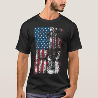 T-shirt Guitare USA Drapeau Patriotique Amateurs de guitar
