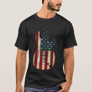 T-shirt Guitare Vintage Drapeau Américain Patriotique 4 Ju