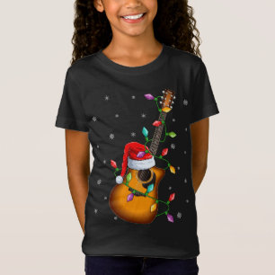 T-Shirt Guitare Xmas Éclairage Correspondance Santa Hat Gu