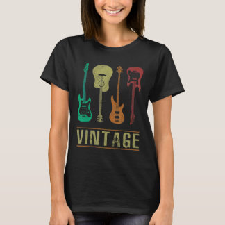 T-shirt Guitares vintages pour musiciens et guitaristes bl