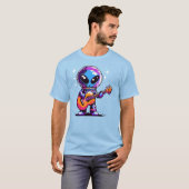 T-shirt Guitariste Alien 8 bits - Musique spatiale Pixel R (Devant entier)